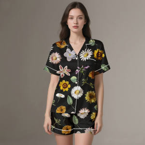 Ensemble de pyjama en satin respirant de qualité supérieure, 2 pièces, avec impression numérique, pour toutes les saisons - Product Image 4