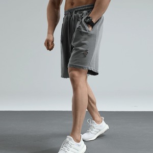 Pantalones cortos de sudor lavados con ácido informales personalizados para hombre, cintura elástica con cordón sólido, bolsillos, 100% algodón, comodidad de moda sostenible - Product Image 2