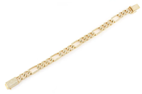 Bracelet Hip Hop pour Homme, Maillons Figaro 8mm, Plaqué Or 14K, Diamants de Laboratoire Taille Brillant, Chaîne Cubaine Givrée 6.00CTW Jaune