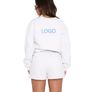 Conjunto de Sudadera y Pantalones Cortos de Invierno para Mujer OEM, Diseño Sólido de 2 Piezas, Tejido de Punto Completo, Ropa Casual - Product Image 2