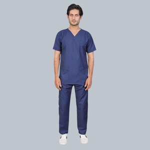 <b>Women's</b> <b>Navy</b> Blue V-Neck Scrub Set Cotton Polyester Woven Hospital Uniforms Doctor Uniforms Needle Detection Blouses Shirts - Product Image 1