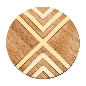 Luxury design Round Wood & Brass Inlay <b>Coasters</b> <b>Set</b> Top Quality Customize Square Round Epoxy Wood Resin <b>Coaster</b> <b>With</b> <b>Holder</b> <b>Set</b> - Product Image 1