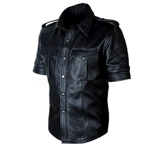 Camisas de cuero gay de color liso simple camisa de cuero gay transpirable de manga corta para hombres hecha en Pakistán - Product Image 2