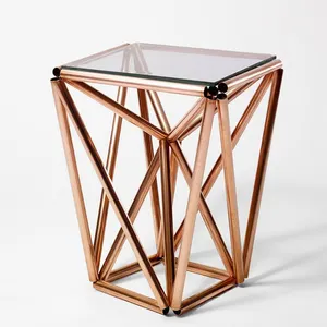 Modern Luxury Glass Top Coffee Center Table Copper Finish Frame With Wholesale Price For Living Room For Home Decor Office Decor