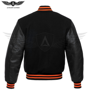 แจ็กเก็ตทีมเบสบอลแขนเสื้อหนังสำหรับวิทยาลัยมีสไตล์บริการ OEM ทำตามสั่ง - Product Image 2