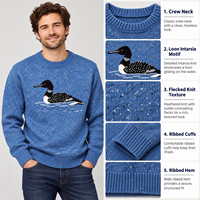 Pull en tricot jacquard bleu pour homme FNJIA, motif oiseau d'eau, col rond, fabrication sur mesure OEM, fabricant de vêtements