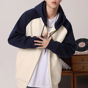 Haute qualité hommes femmes contraste manches fermeture éclair polaire coupe-vent à capuche personnalisé imprimé avant hiver automne manteau ample Couple - Product Image 4