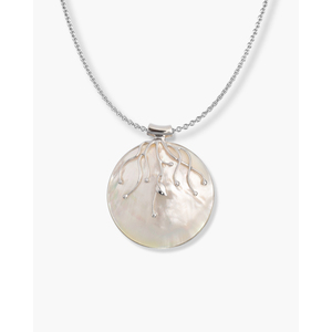 Pendentif rond en acier inoxydable plaqué rhodium et or avec accents de diamants et de perles - Product Image 1