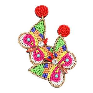 Cute Stylish Handcraft Butterfly Beaded Embroidery Dangle Drop <b>Earrings</b> Fancy Elegant High Quality Premium By Hiba Enterprises - Product Image 1