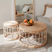 Mobilier de salon contemporain table en osier naturel vente en gros de tables centrales en rotin de luxe