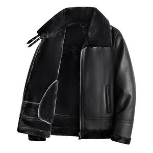 Manteau de luxe chaud en cuir véritable pour hommes, fourrure d'agneau, laine, cachemire, col montant, veste en cuir de nouvelle marque - Product Image 1