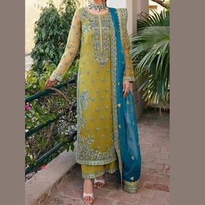 WS INTERNATIONAL robe de couleur marron costume ethnique en soie vente chaude robe droite Salwar Kameez de créateur du Pakistan et de l'Inde - Product Image 2