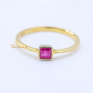 Memoria Jewels Natural Square Shape Ruby Gemstone for Certified Bezel Set Romantic 9k Solid Yellow Gold Handmade Women's Rings - Product Image 1