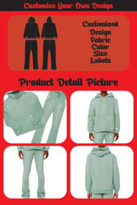 Sweat à capuche unisexe personnalisé avec fermeture éclair complète et poche cargo pour hommes Pantalon de jogging survêtement 2 pièces pour adultes - Product Image 6