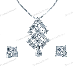 Élégant argent VVS Moissanite Baguette coupe pendentif boucle d'oreille ensemble bijoux étincelants pour les femmes cadeau parfait pour le mariage spécial - Product Image 2