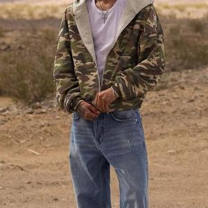 Sudadera Reversible de Camuflaje Personalizable para Hombre con Cremallera Bordada, Sudadera Reversible de Camuflaje Gruesa - Product Image 3