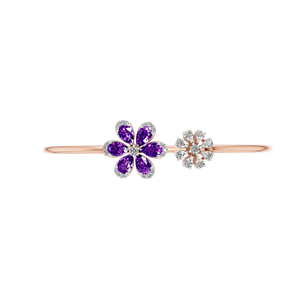 14k Gold Synthetic Amethyst Flower <b>Bangle</b> Luxury <b>Fine</b> Jewelry for Women Lab Grown Diamond for Weddings OEM ODM Manufacturer - Product Image 3