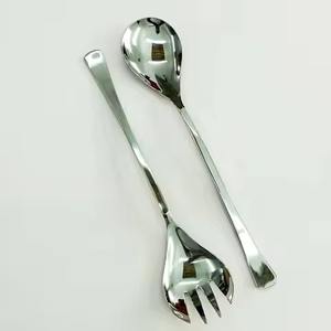 Cuillère et fourchette à salade en argent poli de haute qualité, ustensiles de service, manche carré - Product Image 1