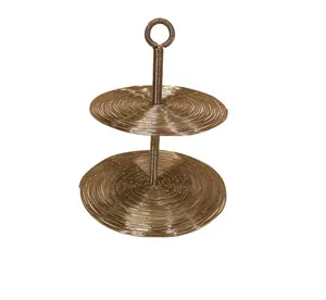 2 Tier Banhado A Ouro Redondo Fio Design Bolo Stand Personalizado Olhar Premium Metal Cup Bolo Stand Para Aniversário Festas