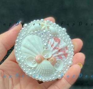 Miroir de poche rond en coquillage, fait à la main au Vietnam, ornementation en coquillage marin, cosmétique - Product Image 4