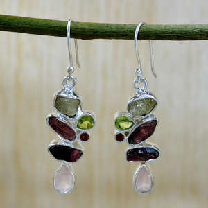 Boucles d'oreilles en argent sterling 925 au design classique, tourmaline, pierres précieuses multiples, prix de gros, bijoux en argent - Product Image 1