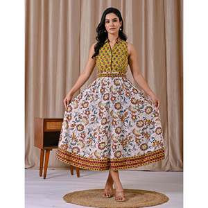 Vestido sin mangas con estampado de bloques verde y blanco, cuello elegante, tallas XS-XL, ropa casual ODM para discoteca, transpirable y natural. - Product Image 5