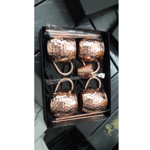 Tazas de cobre martillado de mula de Moscú antigua con pajita de vidrio de chupito y cepillo de limpieza para Bar restaurante uso doméstico - Product Image 1