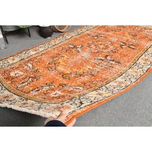 พรมตุรกีโบราณขนาด3.9x7.5ฟุตพรมยางขนสัตว์โพลีเอสเตอร์ขนสัตว์คลาสสิกทรงสี่เหลี่ยมผืนผ้าสีส้มเบจคลาสสิก - Product Image 5