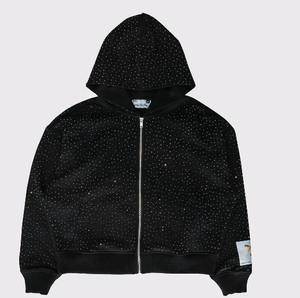 Personnalisé Vintage Distressed Broderie Patch Zip Hoodie pour Hommes Sun Faded Crop Boxy Strass 100% Coton Doublé Saison D'hiver - Product Image 1