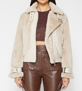 เสื้อแจ็กเก็ตสไตล์นักขี่จักรยานสำหรับผู้หญิง,เสื้อโค้ทผ้ากำมะหยี่สีเบจมีซิปโพลีเอสเตอร์ดีไซน์แฟชั่นฤดูหนาวใหม่ปี2022 - Product Image 6