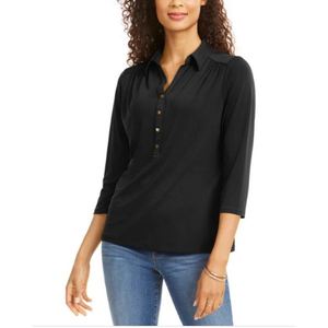 Polo da donna Charter Club XX-Large nera in maglia traspirante casual in jersey di seta, poliestere ed elastan, a maniche corte, stampata - Product Image 1