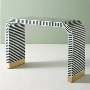 Table console en os incrusté artisanal God Grace Craft avec des rayures modernes et de l'agate, couleur et taille personnalisables durables - Product Image 3