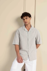 Chemise décontractée en coton teint en fil pour hommes, col cubain oversize à épaules tombantes, motif imprimé respirant, style d'été, taille XL - Product Image 3