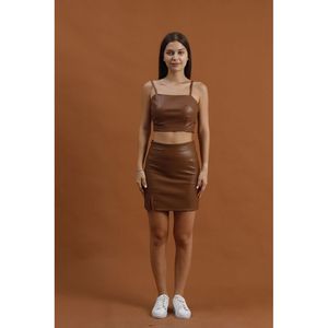 Mini-jupe en similicuir pour femme TOPSHOW, noir uni, lot en gros, design élégant en polyuréthane pour les détaillants de mode - Product Image 2
