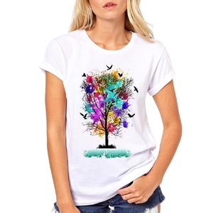Camiseta personalizada de verano para mujer, de gran tamaño con estampado Floral Camiseta de manga, 100% algodón, venta al por mayor - Product Image 1