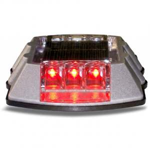 Bouton routier solaire clignotant rouge avec réflecteur blanc haute visibilité en polyuréthane (PU) et matériau PC pour balise de signalisation routière - Product Image 1