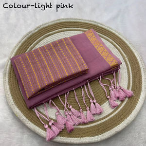 Dhwaja Export 100%纯棉传统风格金色编织边框纱丽女式婚礼/派对/排灯节场合速干 - Product Image 6