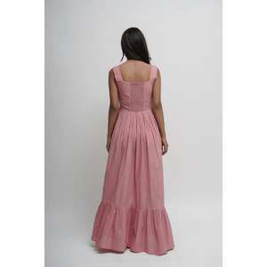 Vestido Largo de Verano para Mujer, Color Rosa, Manga Corta, con Volantes en el Cuerpo, Algodón Natural, Lavable, Estilo Casual para Vacaciones - Product Image 4