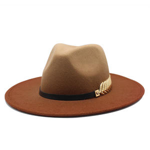 Tendance vente en gros mode fausse laine grand <span class=keywords><strong>large</strong></span> bord rigide dégradé Panama Fedora chapeau pour femmes hommes dame hiver automne - Product Image 3