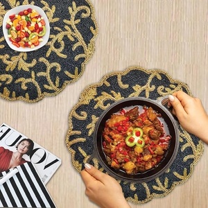 Christmas Decorative <b>Beaded</b> <b>Placemat</b> With Leaf Design Handmade Dining Table Mat for Wedding Fancy Mats & Pads - Product Image 3