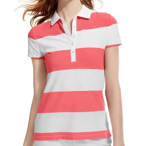 Fashionable Wholesale Price Short Sleeve <b>Polo</b> <b>Neck</b> Custom Design Striped <b>Polo</b> Shirt For <b>Ladies</b> Customized Comfortable Breathable - Product Image 2