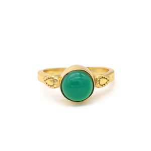 Fashionable 18k Gold Plated Natural Round Green Onyx Gemstone Brass Material Stone <b>Rings</b> Gift for <b>Men</b> and Women Dainty Jewelry - Product Image 1