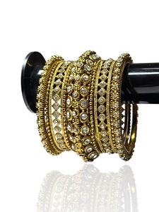 Traditional Indian Geometric Trendy <b>Gold</b> <b>Plated</b> Pearl <b>Bangles</b> Set for Wedding & Festive Use at Wholesale Price - Product Image 1