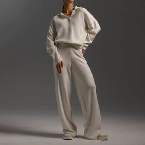 Nouveau Style décontracté femmes été deux pièces velours solide haut court à manches longues costume ensemble fermeture éclair poche 2 pièces - Product Image 1