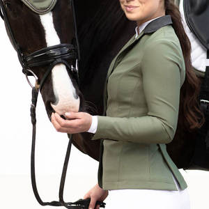 Women's <b>Equestrian</b> Show Riding Jacket Olive Green Black Trim Buttons Polyester/Cotton Material Custom Logo Brand for Jumping - Product Image 6