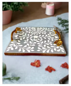 Bandeja decorativa Popular para uso doméstico 2025 Bandeja madre de perla Organizador de almacenamiento de cocina hecho a mano Bandeja para servir con la mejor calidad - Product Image 4