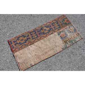 Alfombra Turca Vintage, Alfombra Pequeña de 1.6x3.2 pies, Alfombra de Lana Abstracta Azul y Roja - Product Image 2