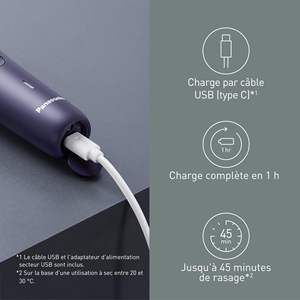 Afeitadora Eléctrica Recargable por USB con 3 Cuchillas, Cabezal Flexible para Uso en Seco/Húmedo, Acero Inoxidable, Resistente al Agua IPX7, Color Morado - Product Image 3