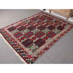 พรมวินเทจตุรกี ขนาดใหญ่ 5.6x7.4 ฟุต พรมลายทางสีแดง - Product Image 2