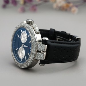 Elegante Reloj Cronógrafo de Lujo para Hombre con Cristales Azules y Detalles de Diamantes, Movimiento Mecánico, Caja de Acero Inoxidable y Correa de Cuero - Product Image 4